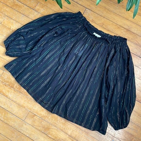 See U Soon Black Metallic Striped Top Blouse Women’s Small - Picture 1 of 7